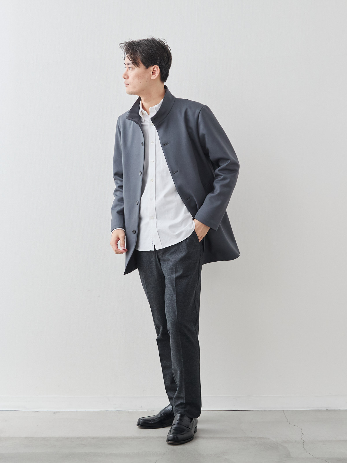 ニュークラシック スタンドカラーコート/3 season/グレー モデル 181cm 71kg サイズ L