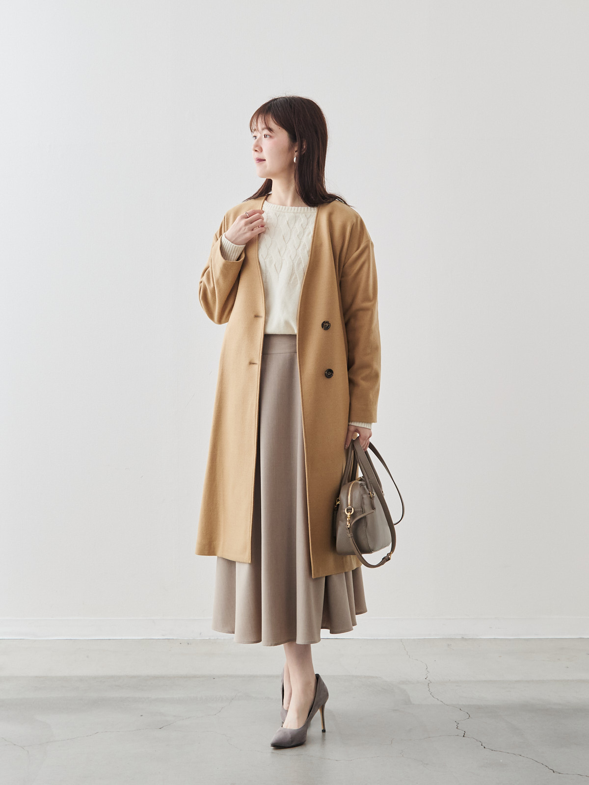 ライトウールコーディガン/バランサーキュラー/キャメル