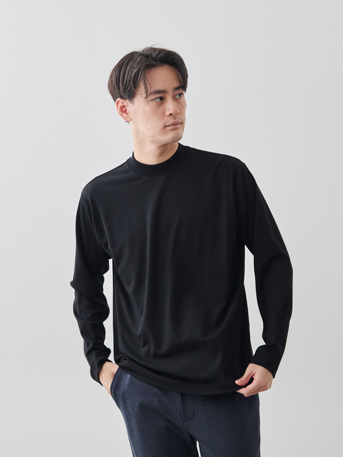 洗えるウールジャージーモックネック/バランサーキュラー/ブラック