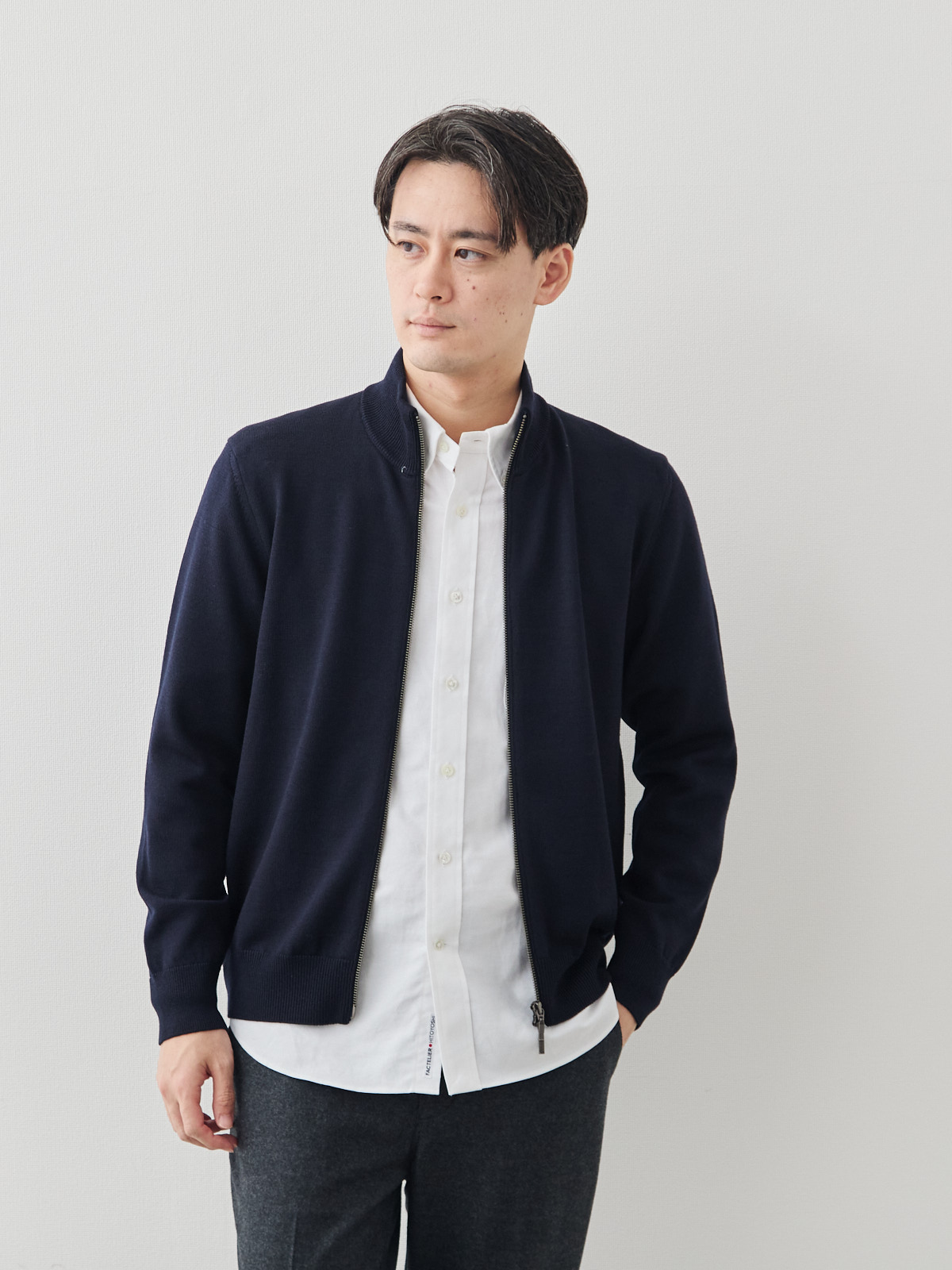 Pure Merino スムースウールニットブルゾン/ベーシック/ネイビー