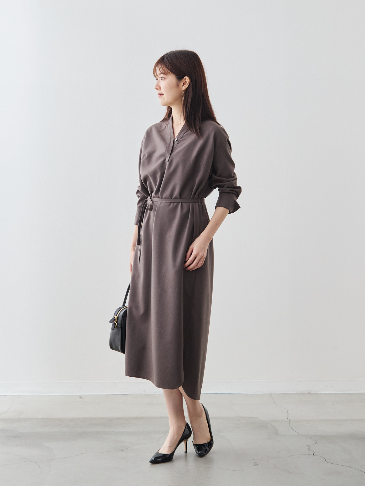 ウールブレンドスキッパーワンピース/ウォッシャブル/モカブラウン