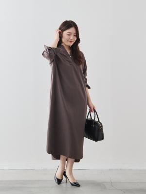 ウールブレンドスキッパーワンピース/ウォッシャブル/モカブラウン