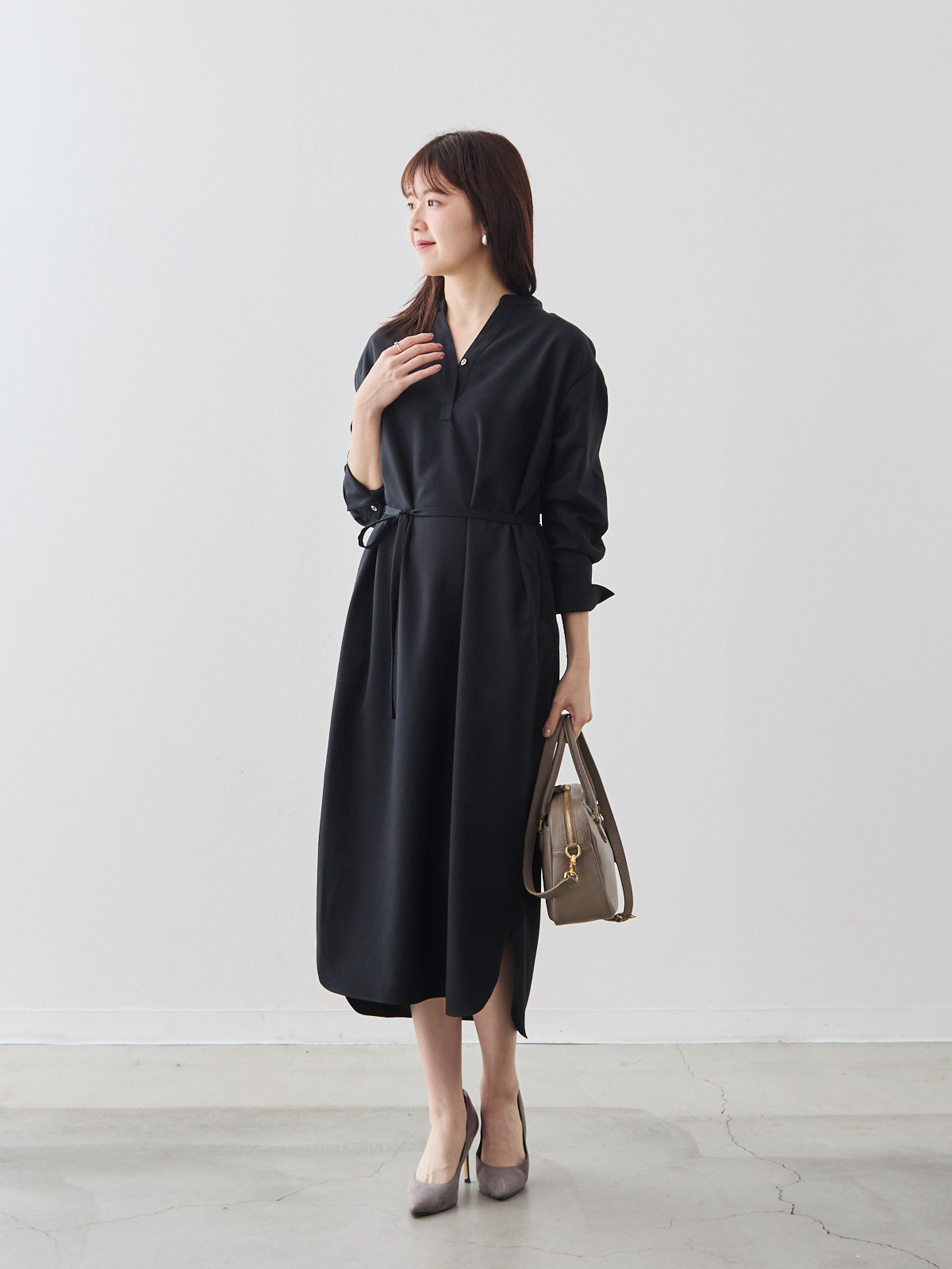 ウールブレンドスキッパーワンピース/ウォッシャブル/ブラック