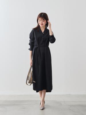 ウールブレンドスキッパーワンピース/ウォッシャブル/ブラック