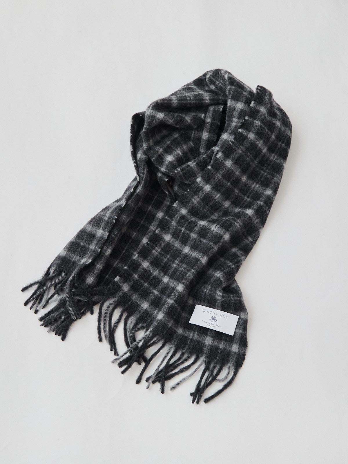 カシミヤ100%・Airyチェックマフラー/トーナルグレー
