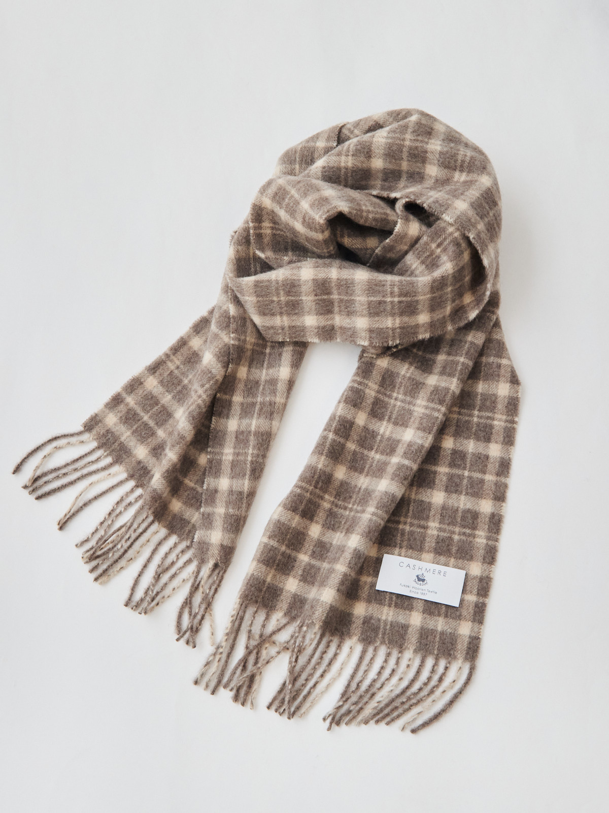 カシミヤ100%・Airyチェックマフラー/トーナルブラウン