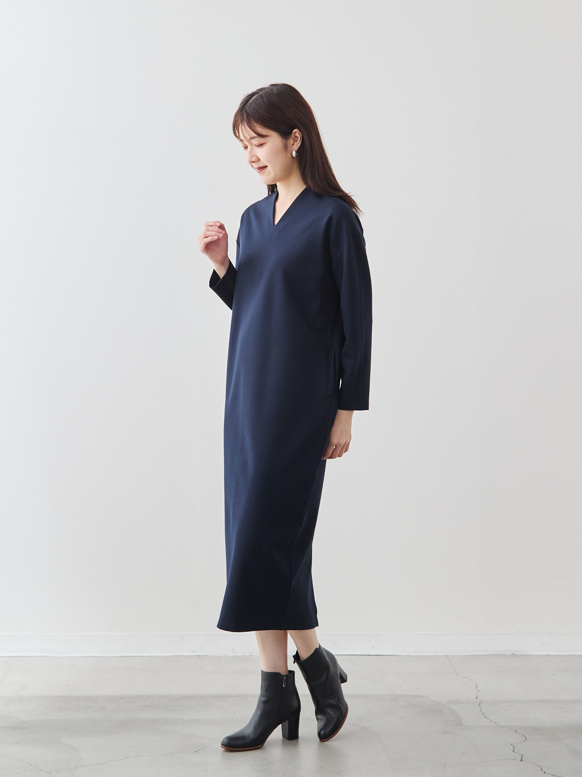 コクーン美ライン・ハイストレッチワンピース/ネイビー