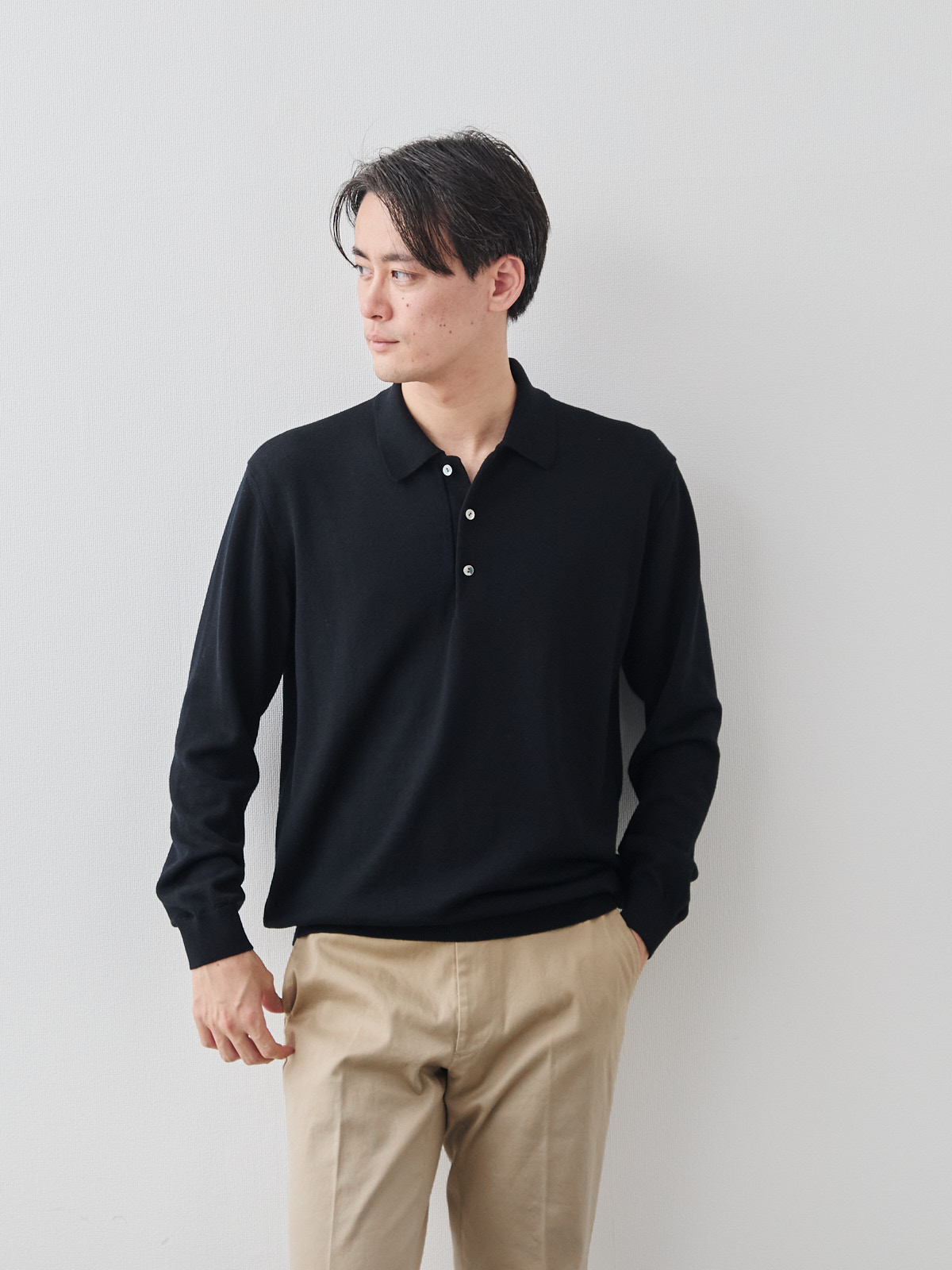 Merino Polo スマートエレガンス・ニットポロ/ウォッシャブル/ブラック