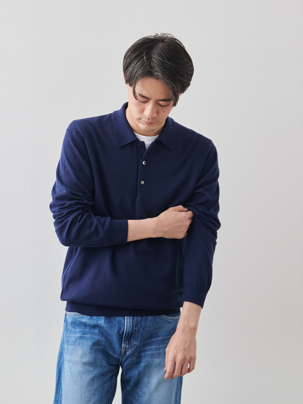 Merino Polo スマートエレガンス・ニットポロ/ウォッシャブル/ネイビー