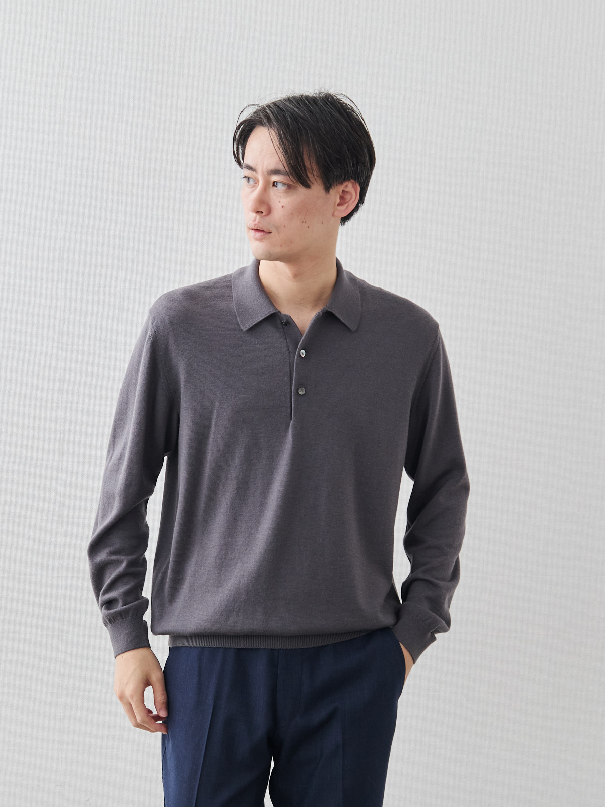 Merino Polo スマートエレガンス・ニットポロ/ウォッシャブル/グレー
