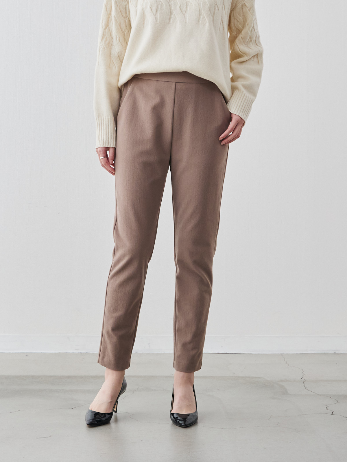 360°ストレッチの裏起毛テーパードパンツ/ウォームタッチ/モカベージュ