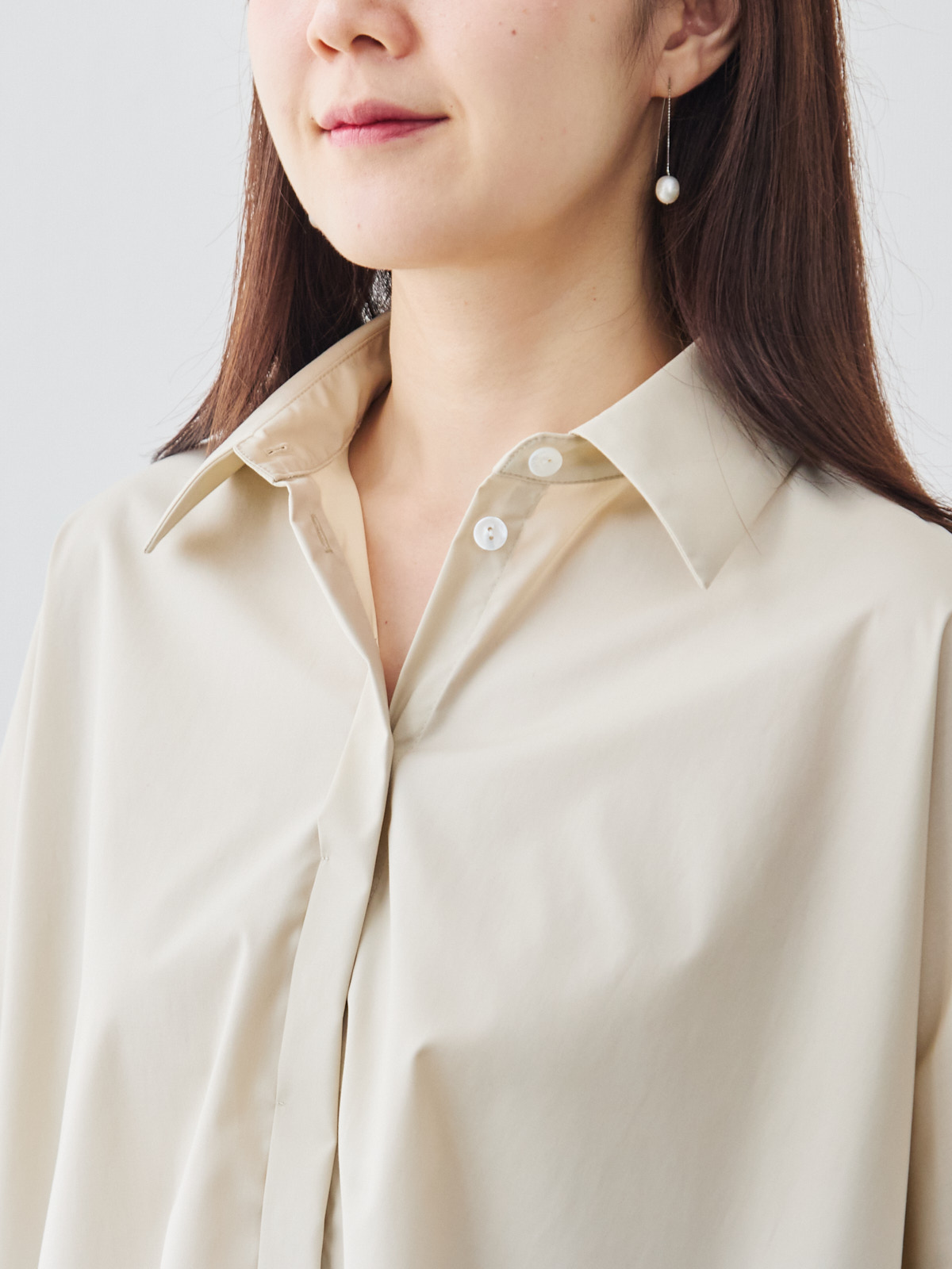 ボクシーカフスブラウス/ベージュ