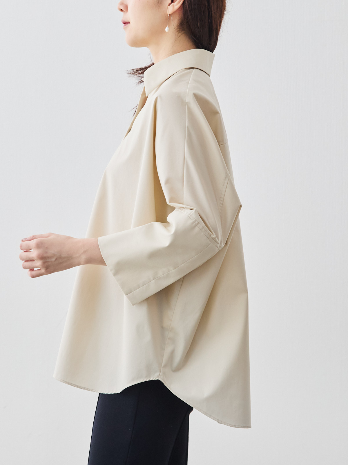 ボクシーカフスブラウス/ベージュ