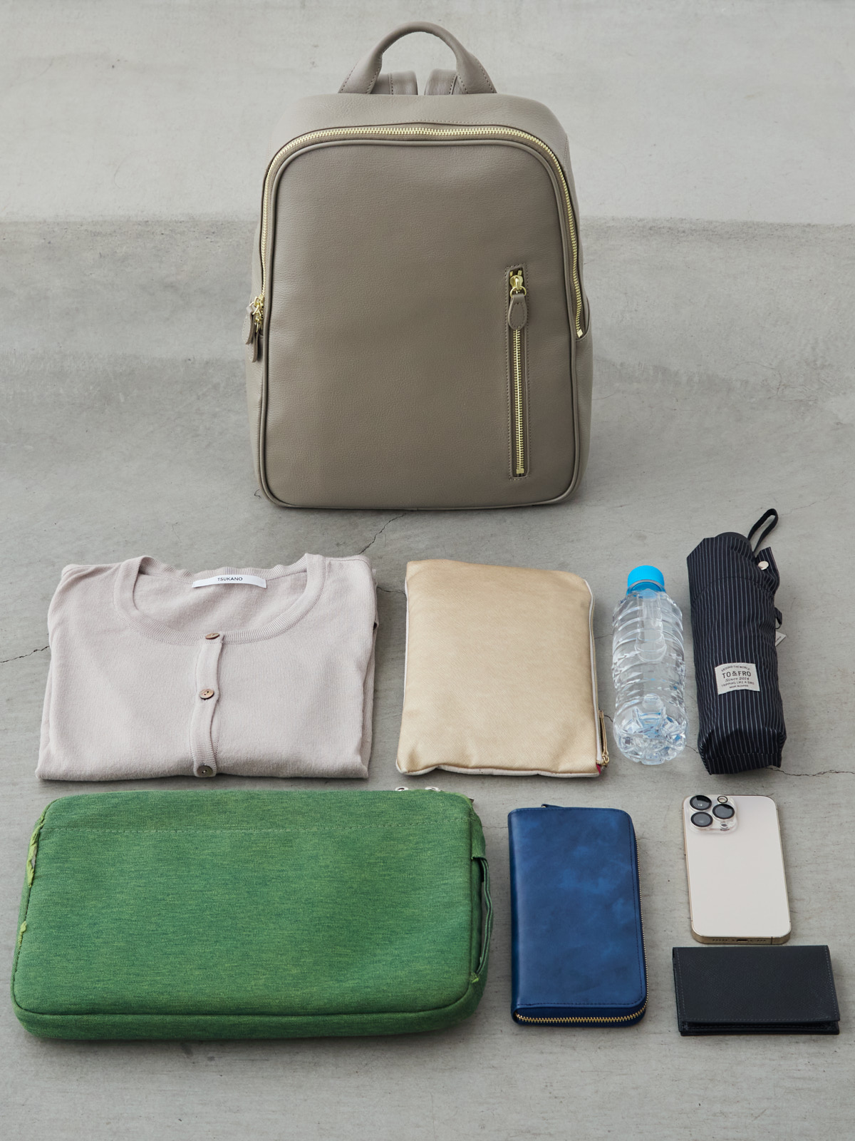 オリーブレザー・クラフトマンリュック/グレージュ