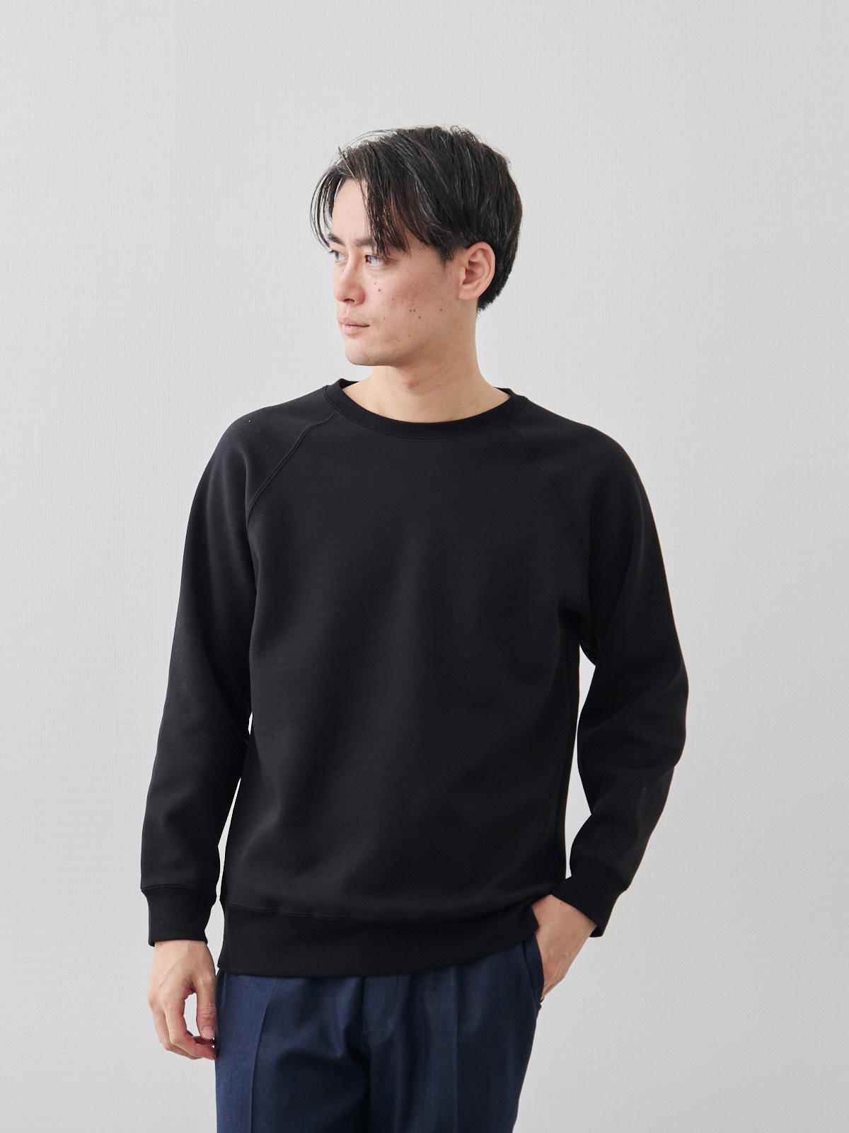 シルクタッチの超裏起毛ウォームプルオーバー/ブラック