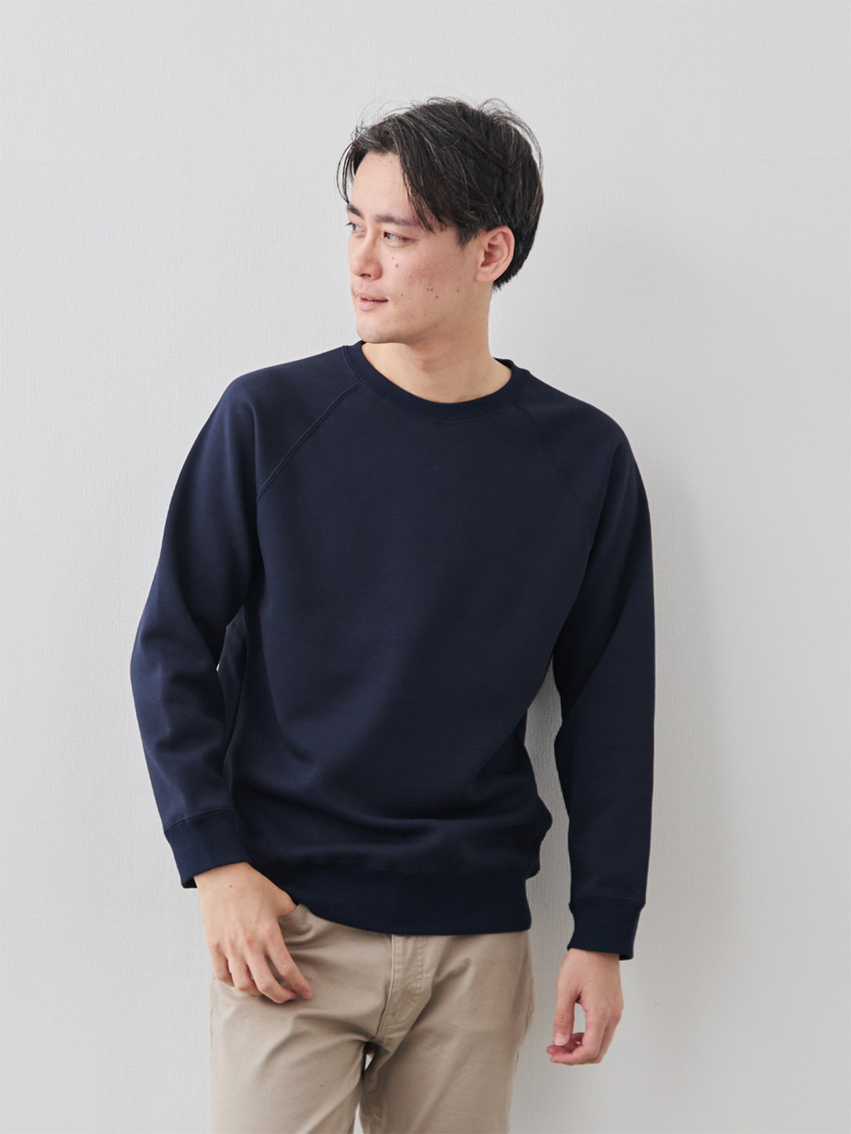 シルクタッチの超裏起毛ウォームプルオーバー/ネイビー